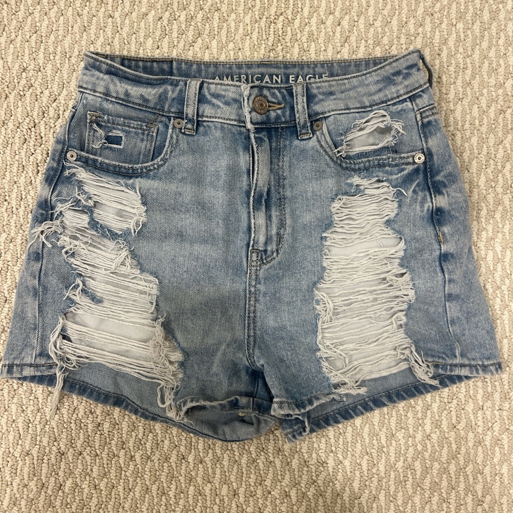 American Eagle Outfitters Light Blue Distressed Jean Shorts
